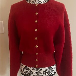 J Crew brushed cashmere  Red Button-Up cardigan